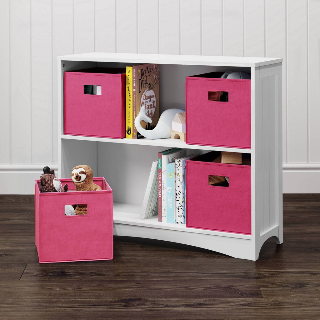 5pc Kids Bookcase Set with 4 Bins White/Hot Pink I190946