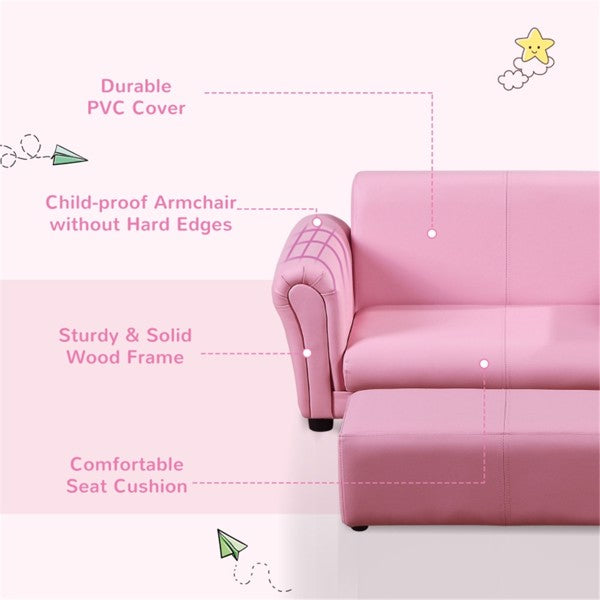 Pink Children's Feet Sofa Set with Wood Frame C120340