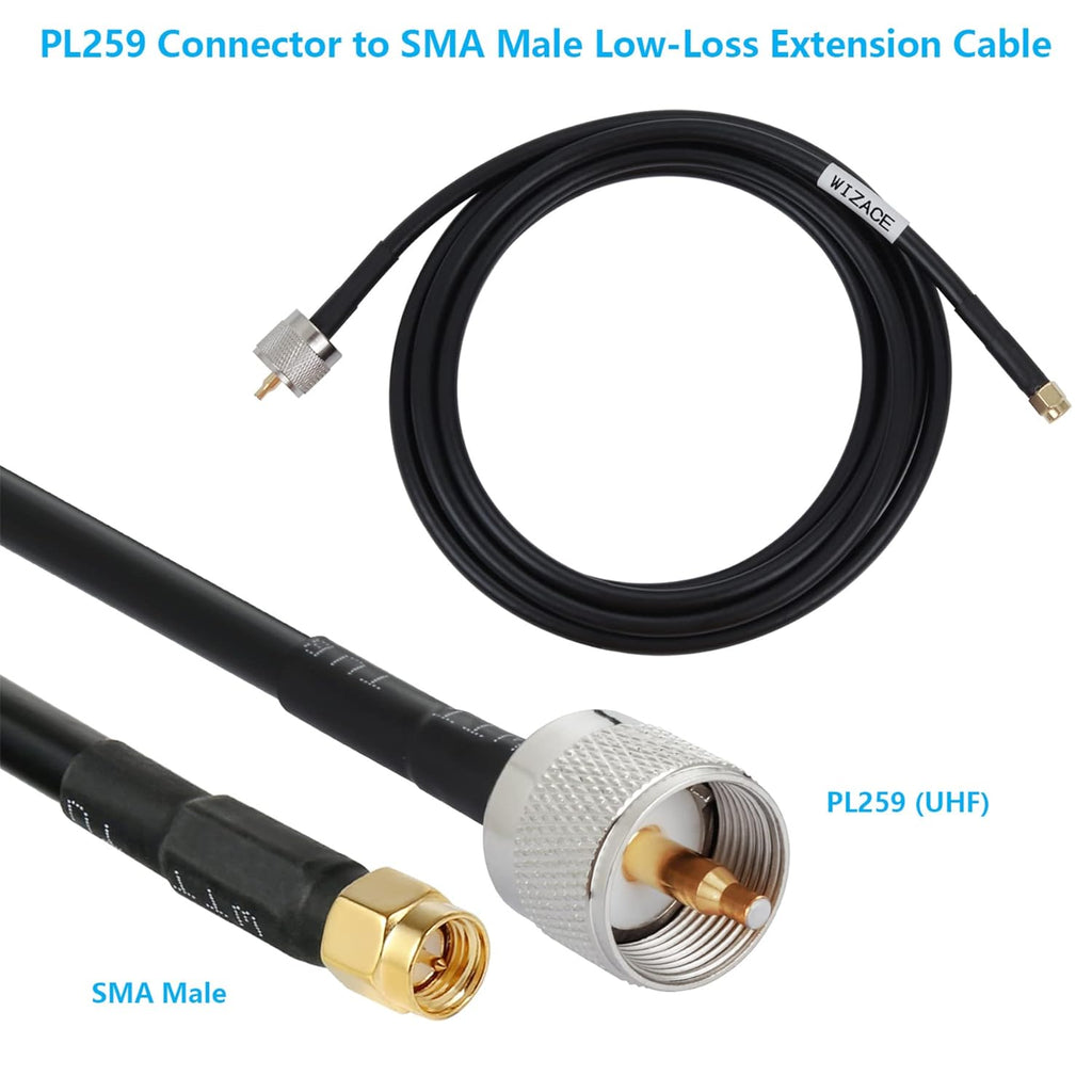 15 ft SMA Male to PL259 UHF Low-Loss Extension Cable (50 Ohm), Pure Copper Coaxial Cable P91178