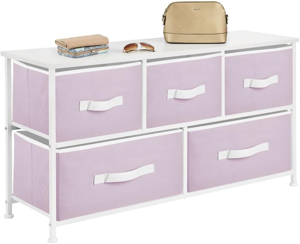 5 Removable Fabric Drawers Light Yellow White Storage Dresser E108