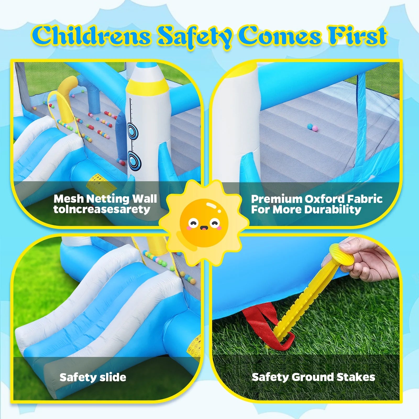 Inflatable Bounce House with Blower, 198" x 180" x 96" Tall W9691