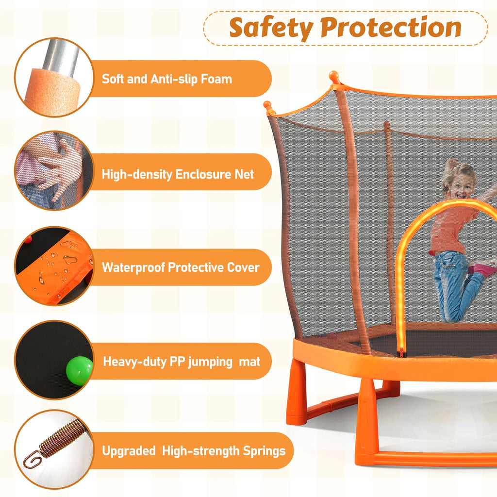 Toddlers Trampoline with Safety Enclosure Net and Ball Pit D757