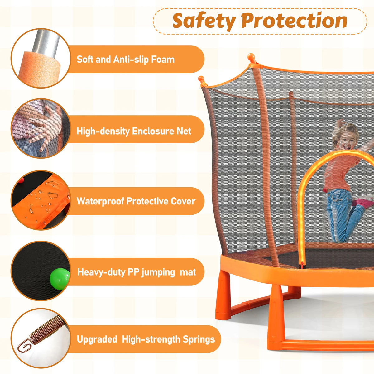 Toddlers Trampoline with Safety Enclosure Net and Ball Pit D757
