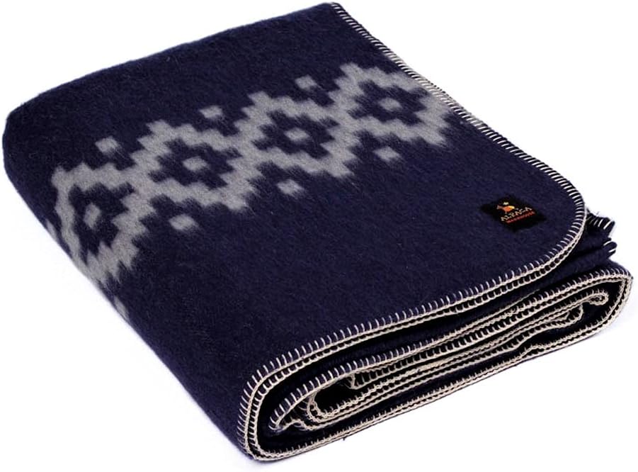 Navy Blue Soft Gray Queen Alpaca Wool Blanket X477