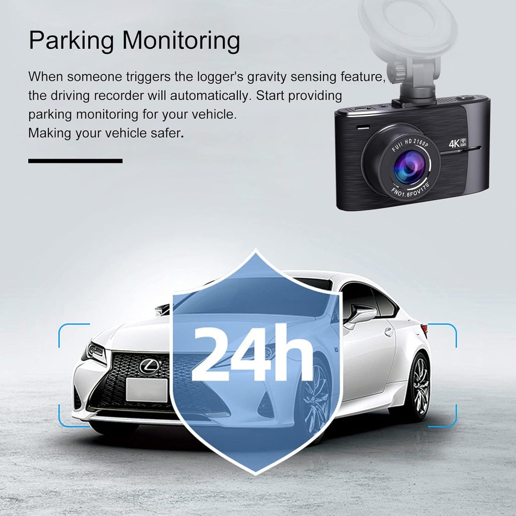 4K Dash Cam with WiFi, 3" IPS Screen, 170° Wide Angle, Parking Monitor Z471989