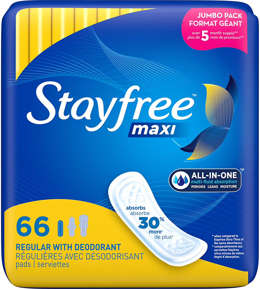 Stayfree Maxi Pads Regular Deodorant, 66 Count - Pack of 3 R529199