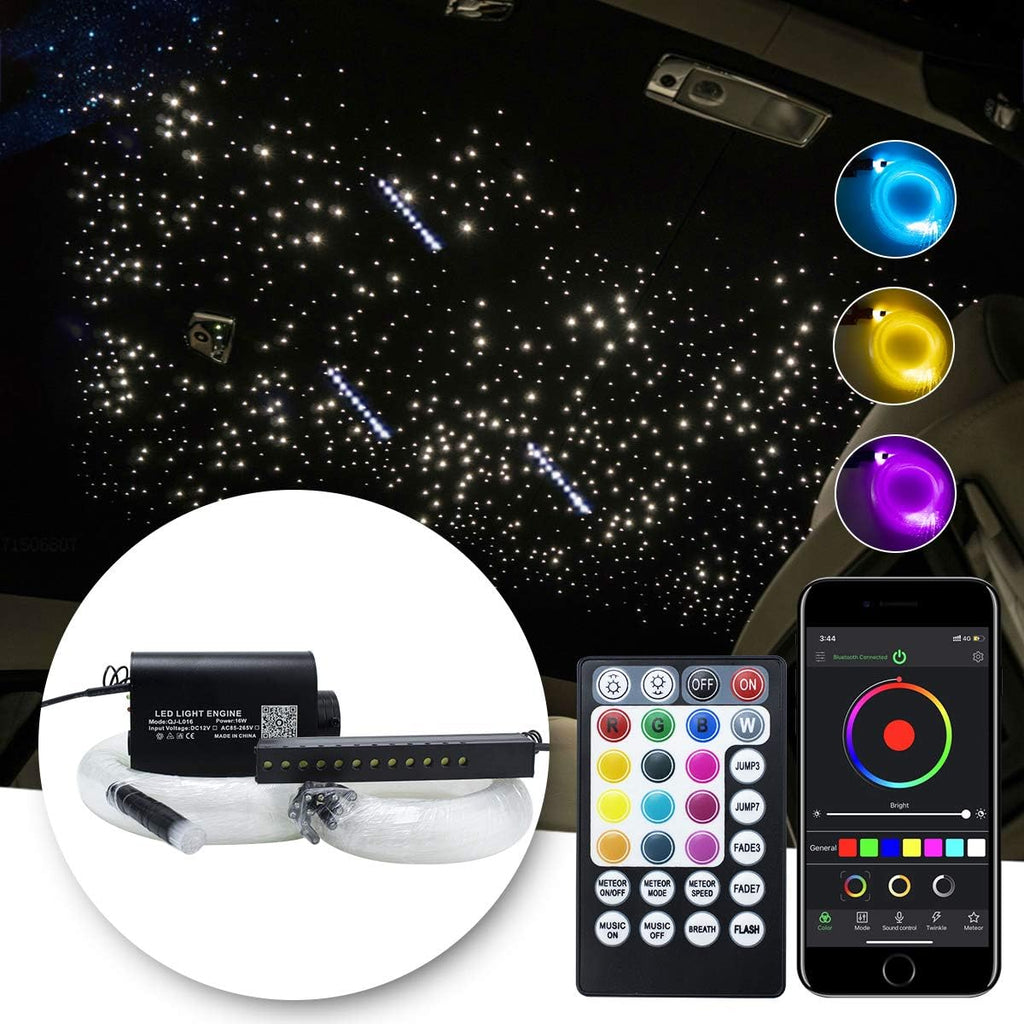 Bluetooth Car Use 16W RGBW Fiber Optic Light Star Ceiling Kits Music Mode 300pcs 0.03in 6.5ft Fiber Strands Remote/APP Control Headliner Light Decoration Y74958