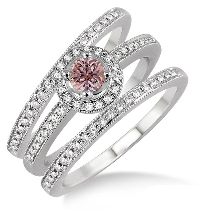 Morganite & Diamond Trio Halo Ring on 10k White Gold S164537
