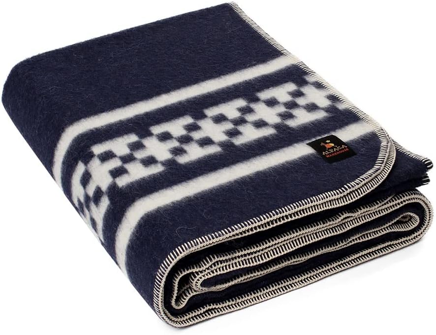 Navy Blue Soft Gray Queen Alpaca Wool Blanket X477