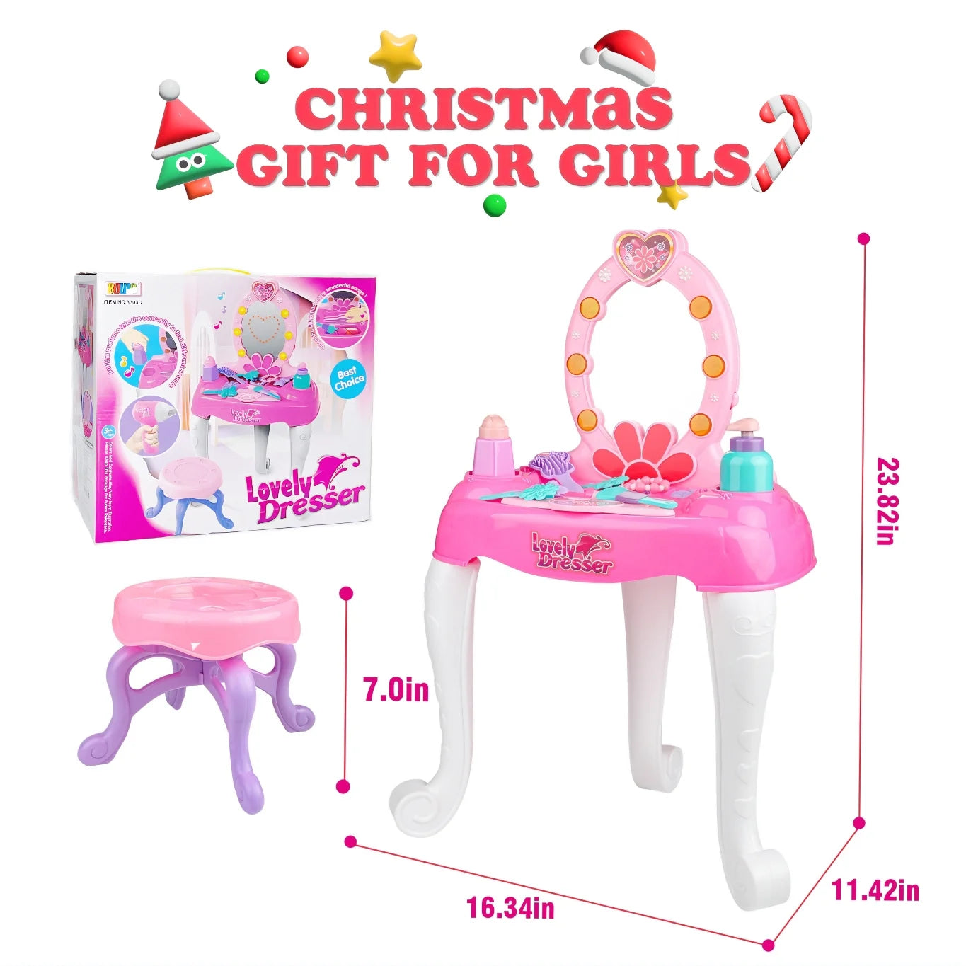 Pink 19 PCS Kids Makeup Vanity Set with Mirror & Music O86756