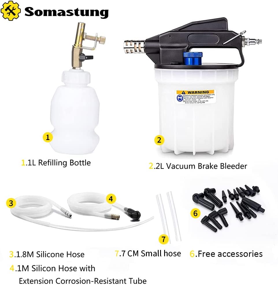 Vacuum Brake Bleeder Kit Pneumatic Tool Kit 2L Brake Fluid Extractor and 1L Refilling Bottle and Accessories Pack of 2 P7238