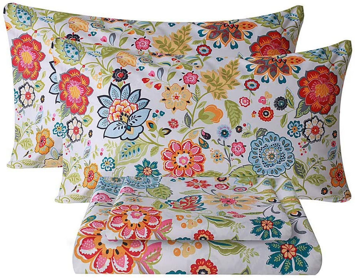 Queen Size 4 Piece Microfiber Floral Bed Sheets E190