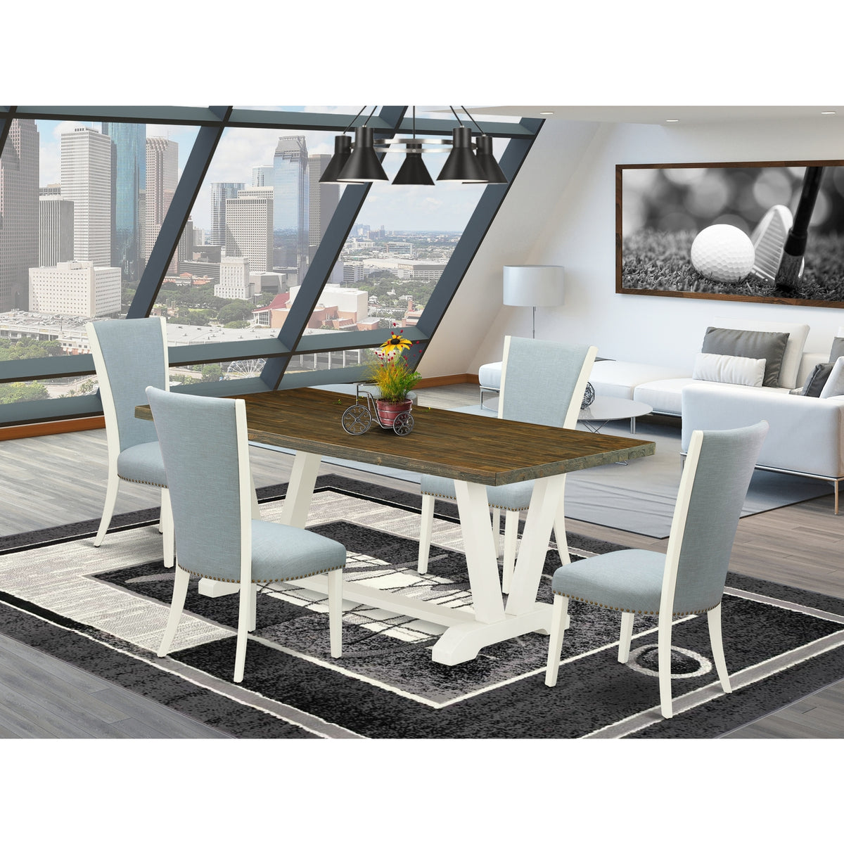 5-piece Wood Dining Set in Linen White/Jacobean N698
