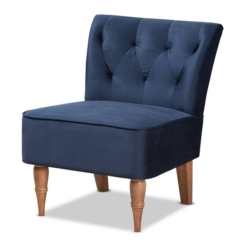 Blue Velvet and Walnut Wood Accent Chair M901211