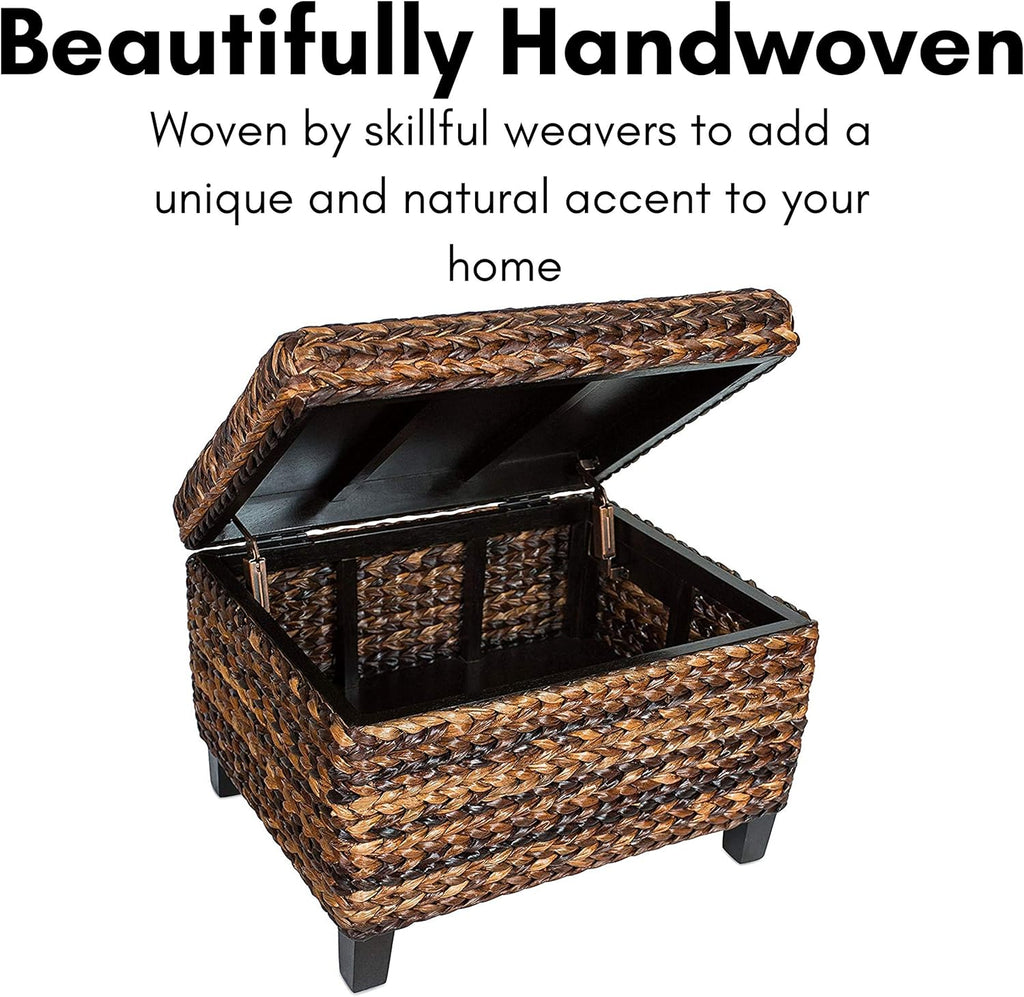 Woven Seagrass Storage Ottoman with Safety Hinges H556078