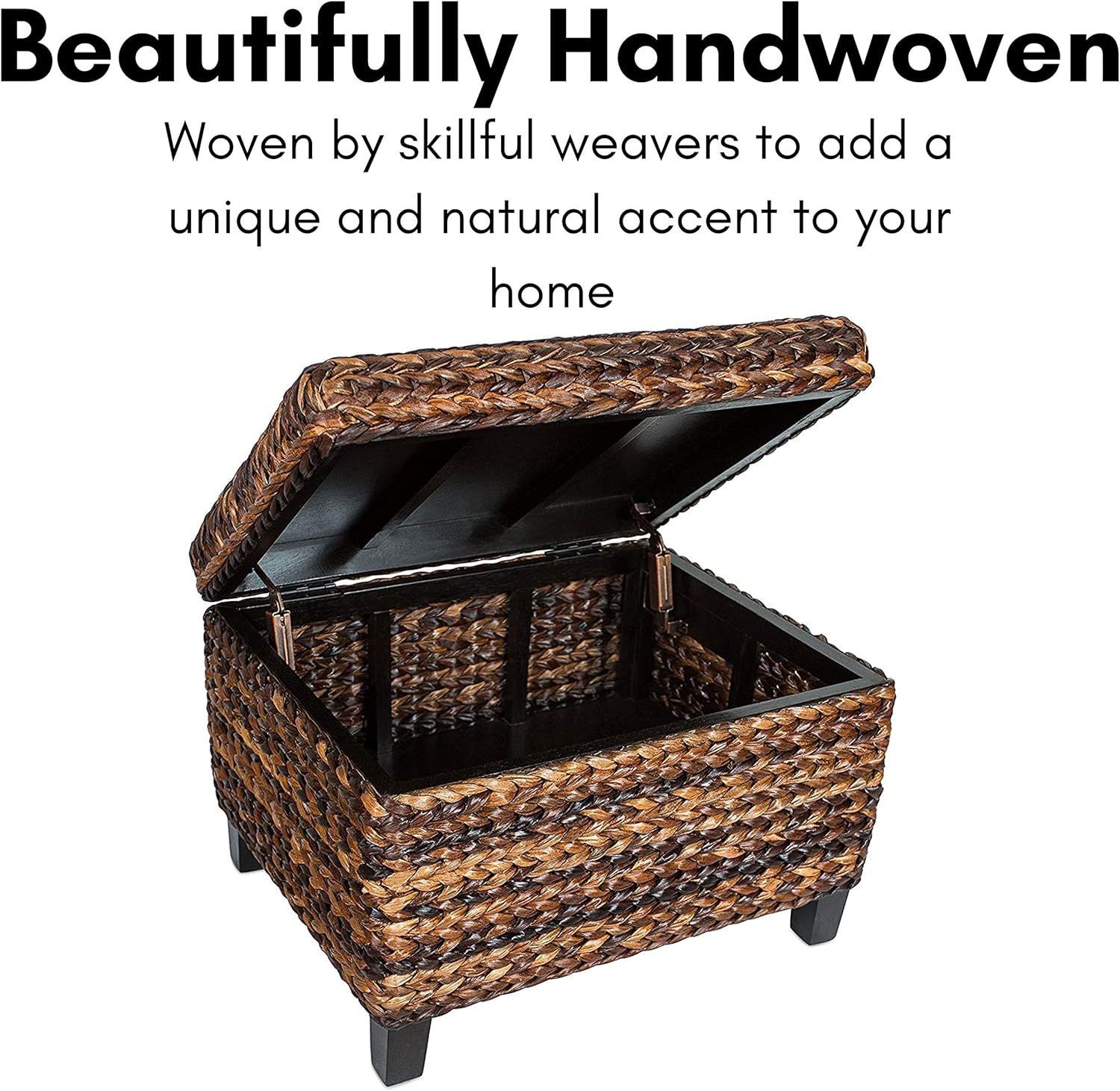Woven Seagrass Storage Ottoman with Safety Hinges H556078