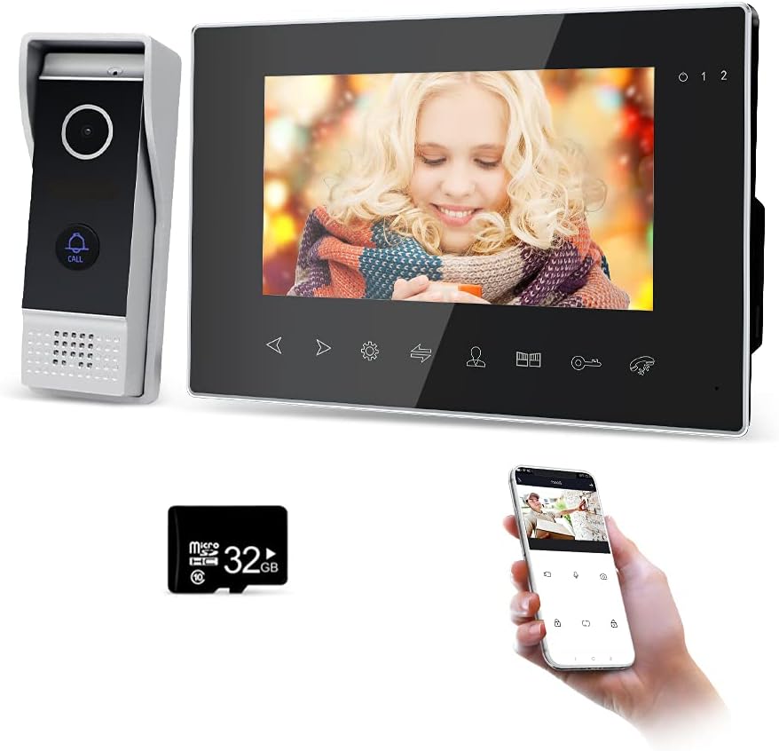 Video Door Phone 7 inch 4 Wired 720P System WiFi Outdoor Camera with 16G TFT Card IR Night Vision Motion Detection Dual-Way X869