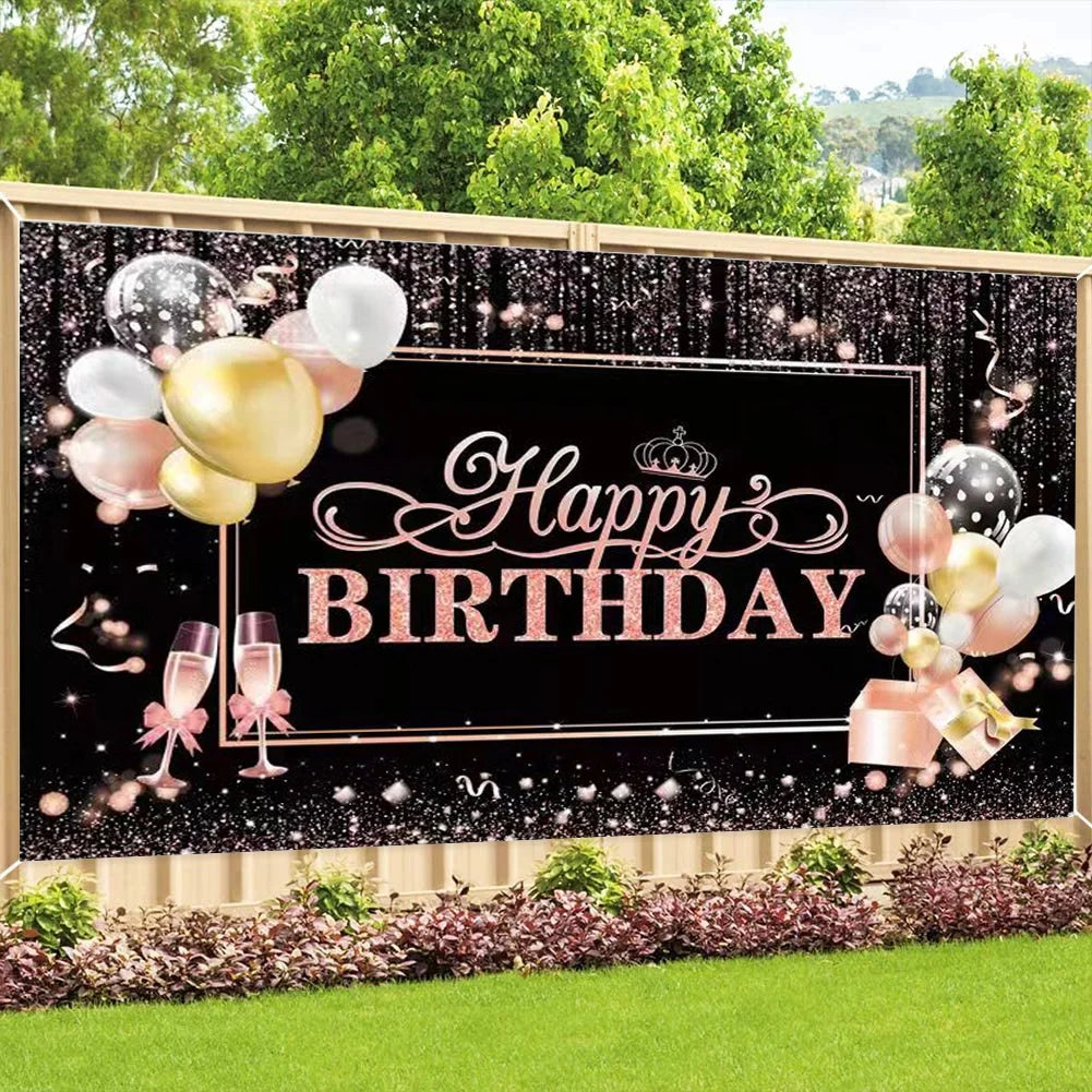 Rose Gold Glitters Birthday Banner Backdrop 45" x 70" K922784