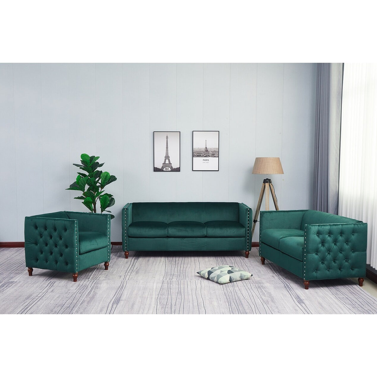 Beige 3-PC Nail Head Livingroom Set L16491