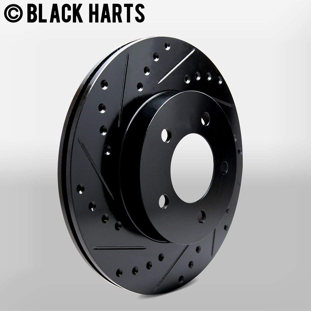 Front Brake Rotors Black Drilled Slotted Heavy Duty Pads C716
