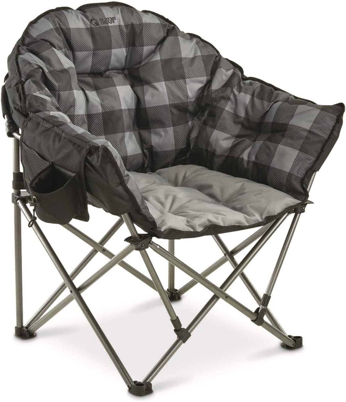 Oversized Red Plaid Folding Camping Chair with Padded Seats A38284