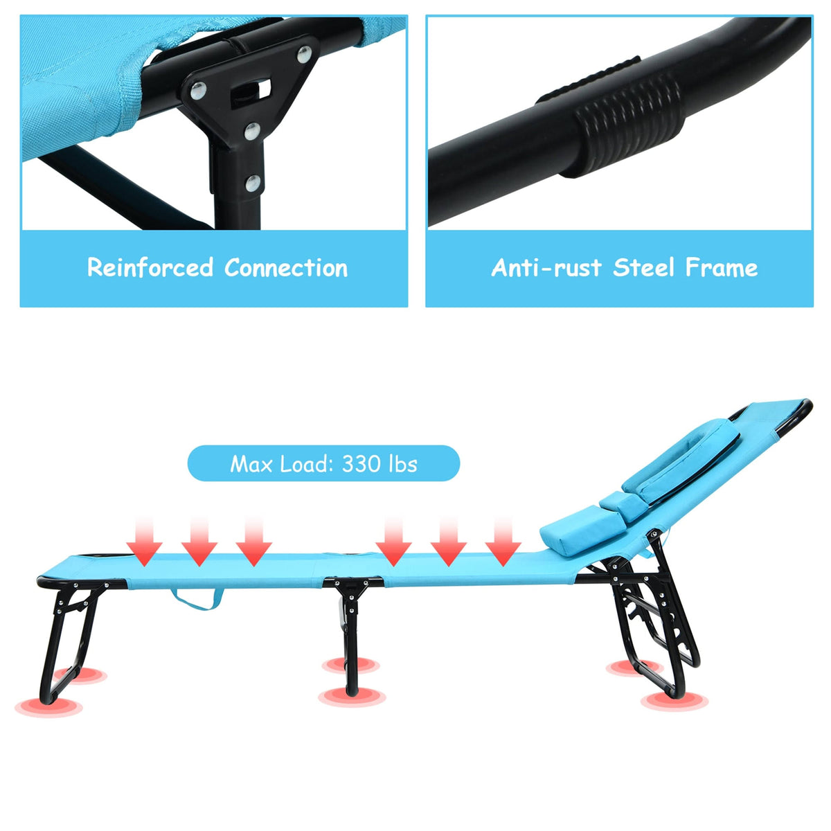 Turquoise Folding Chaise Lounge Chair Bed Q4675