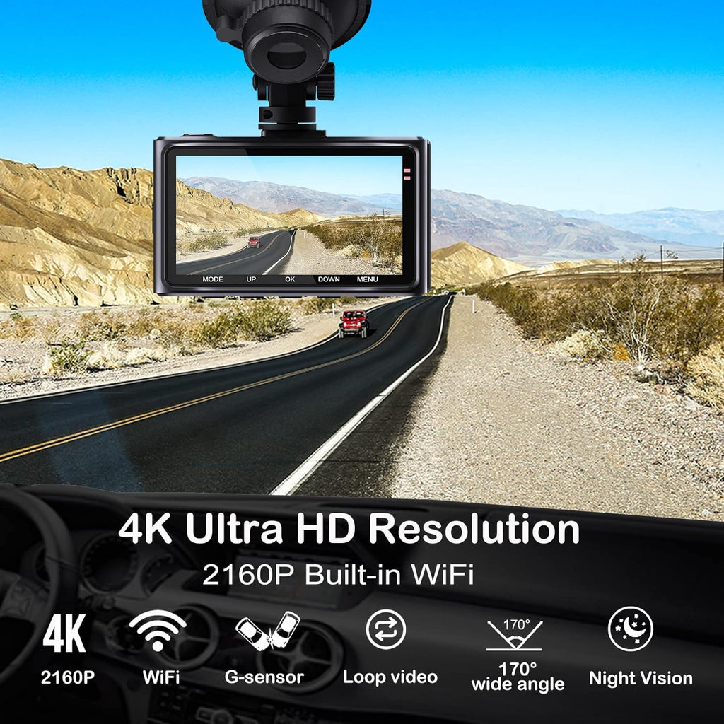 4K Dash Cam with WiFi, 3" IPS Screen, 170° Wide Angle, Parking Monitor Z471989