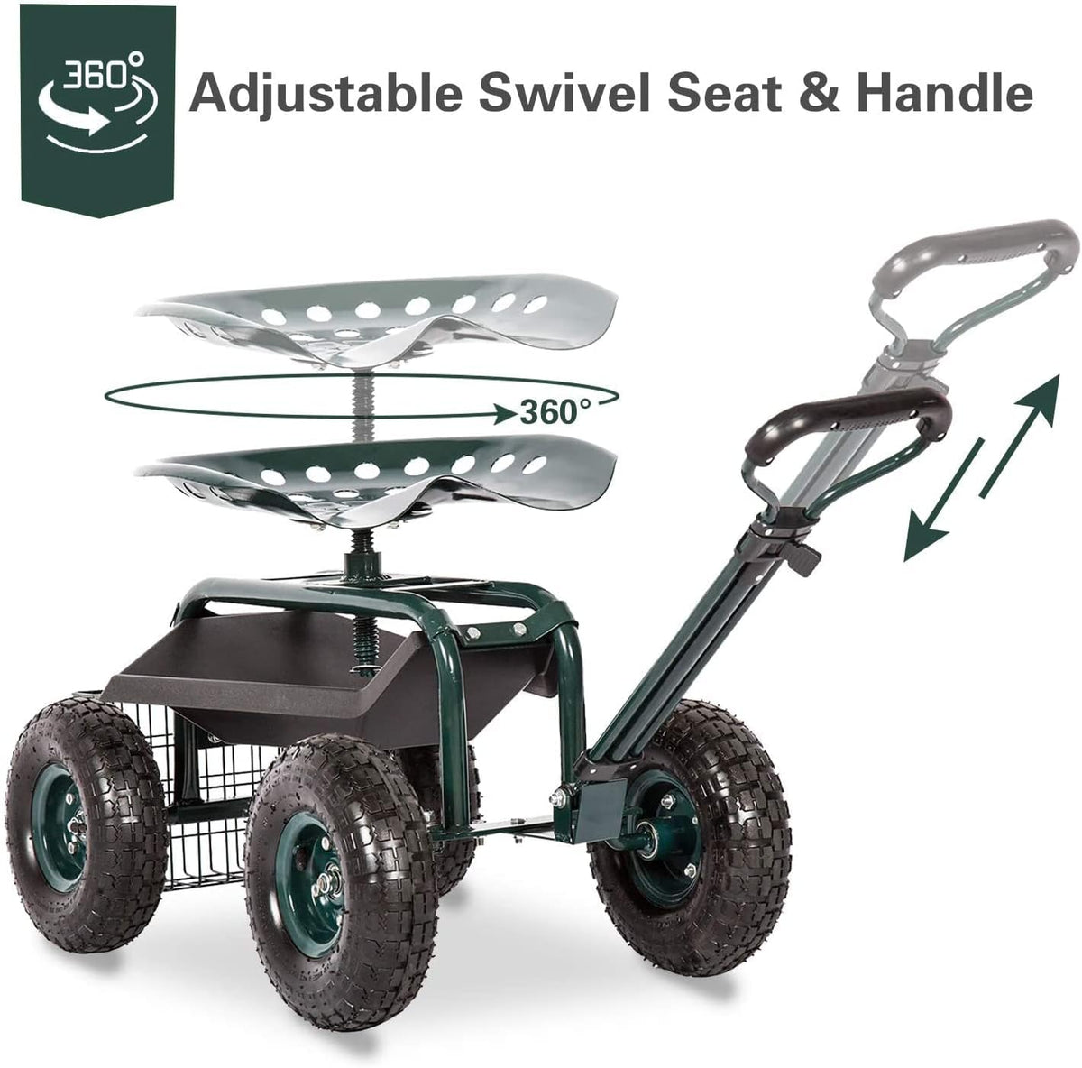 Rolling Garden Cart Work Seat with Tool Tray U57888