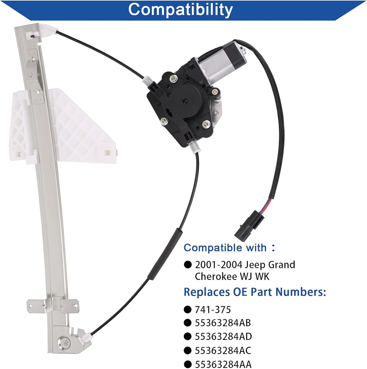 Rear Right Passenger Side Power Window Lift Regulator & Motor Assembly Compatible with 2001-2004 Jeep Grand Cherokee, Pack of 2 V880398