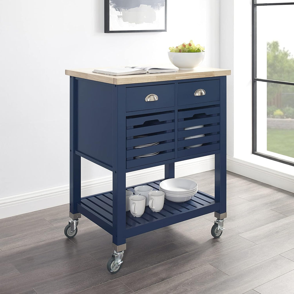 Denim Kitchen Cart with Locking Wheels W30991