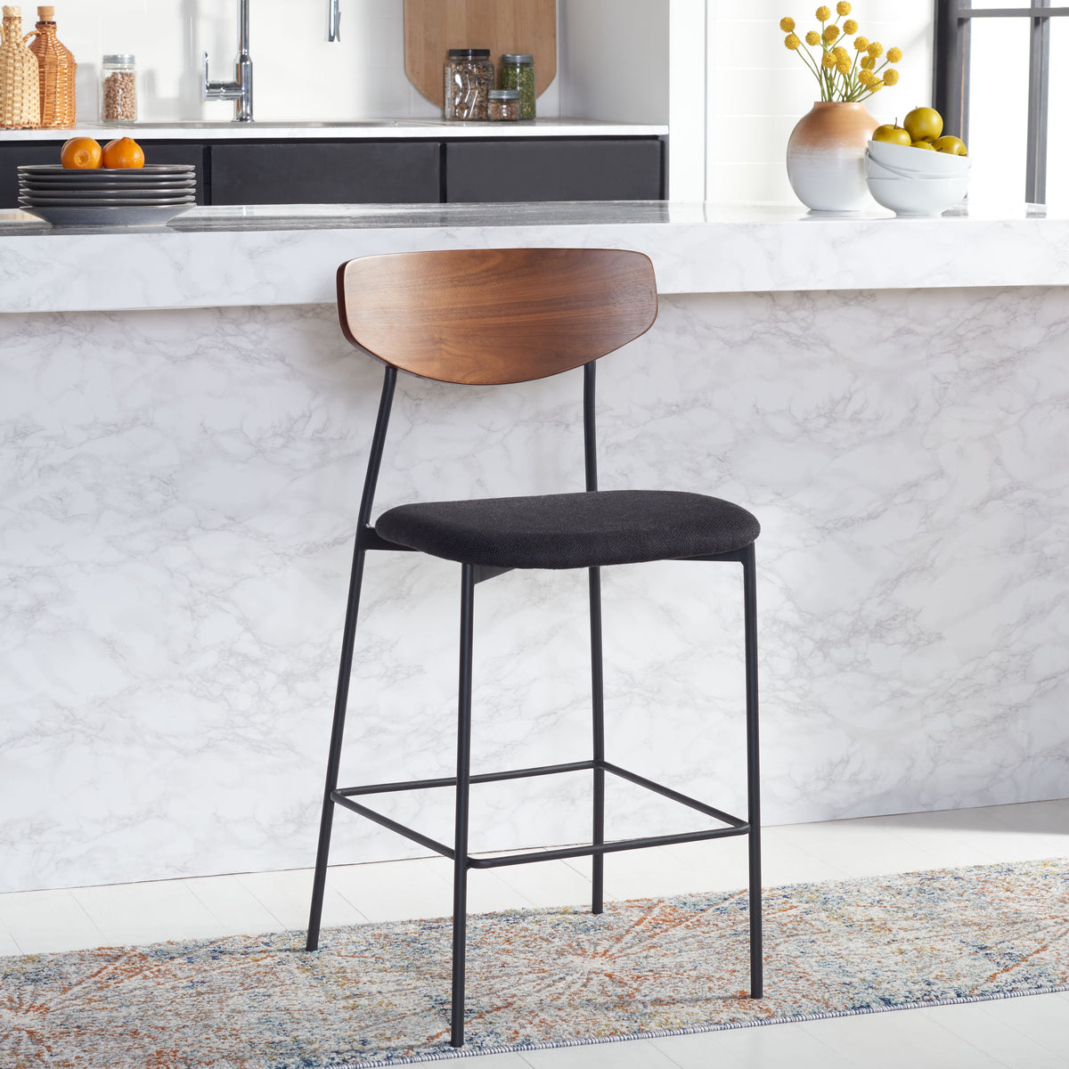 Walnut/Black Scandinavian Counter Stool C7187
