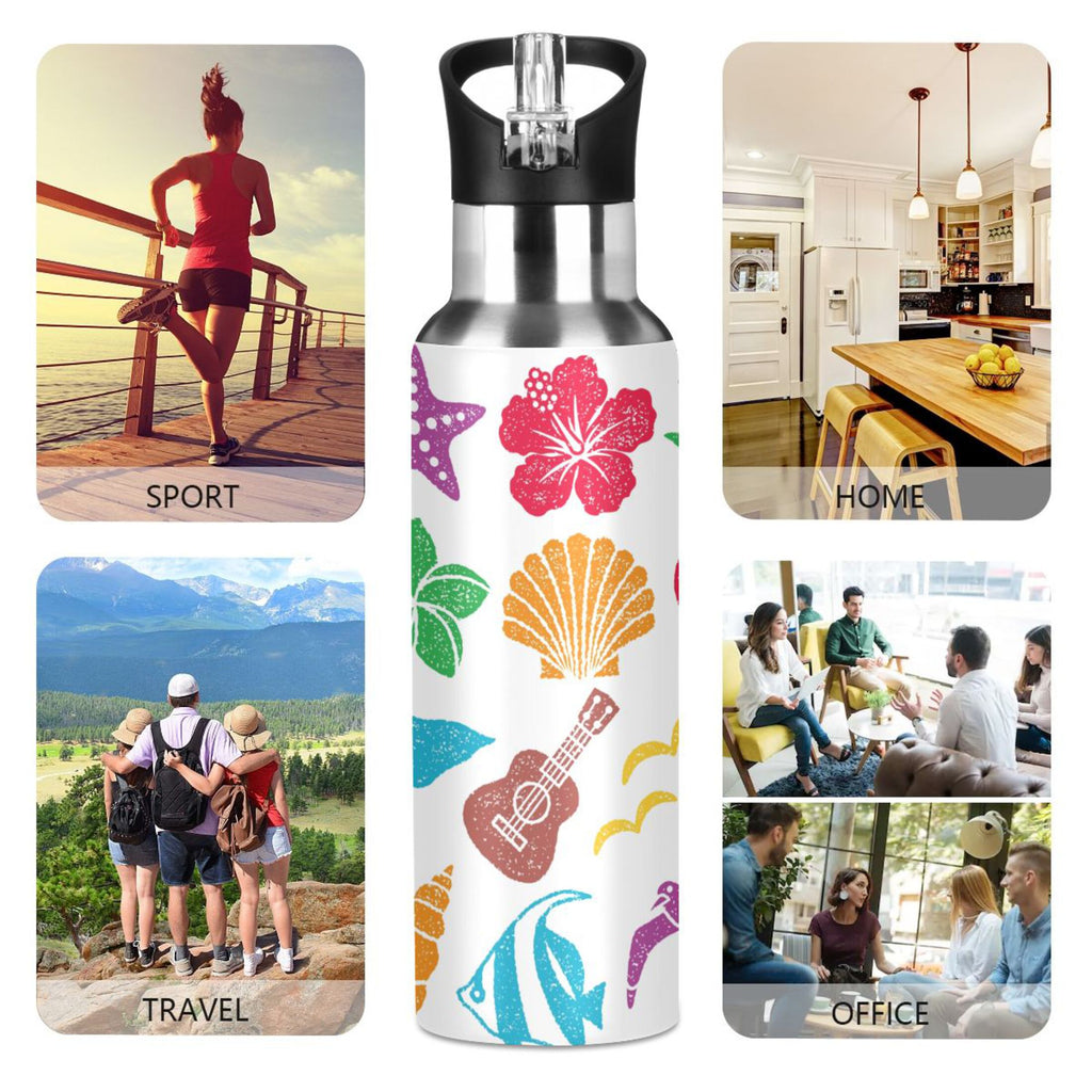 Stainless Steel Insulated Vacuum Flask Water Bottle with Straw Lid O190