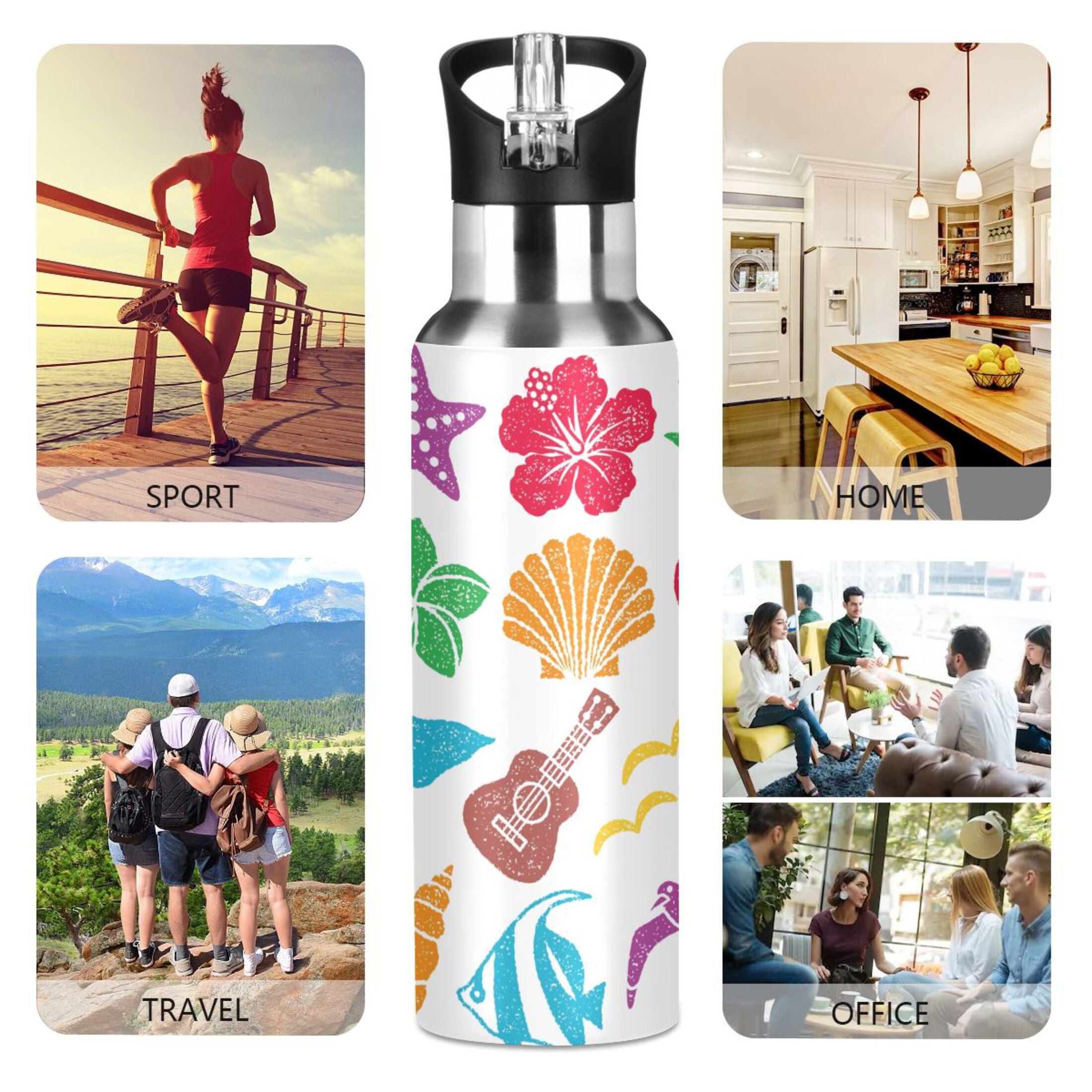 Stainless Steel Insulated Vacuum Flask Water Bottle with Straw Lid O190