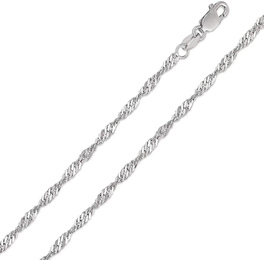 14K White Gold 2mm Singapore Pendant Chain Necklace F1905