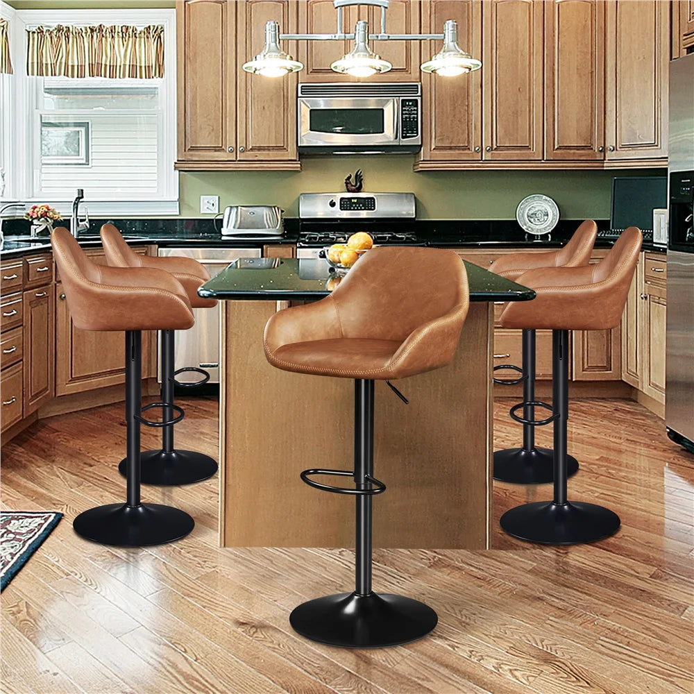 Vintage Adjustable Faux Leather Bar Stools with Backrest, Set of 2, Brown D228