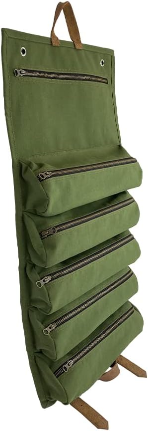 Olive Canvas and Full Grain Leather Tool Roll Bag P85027