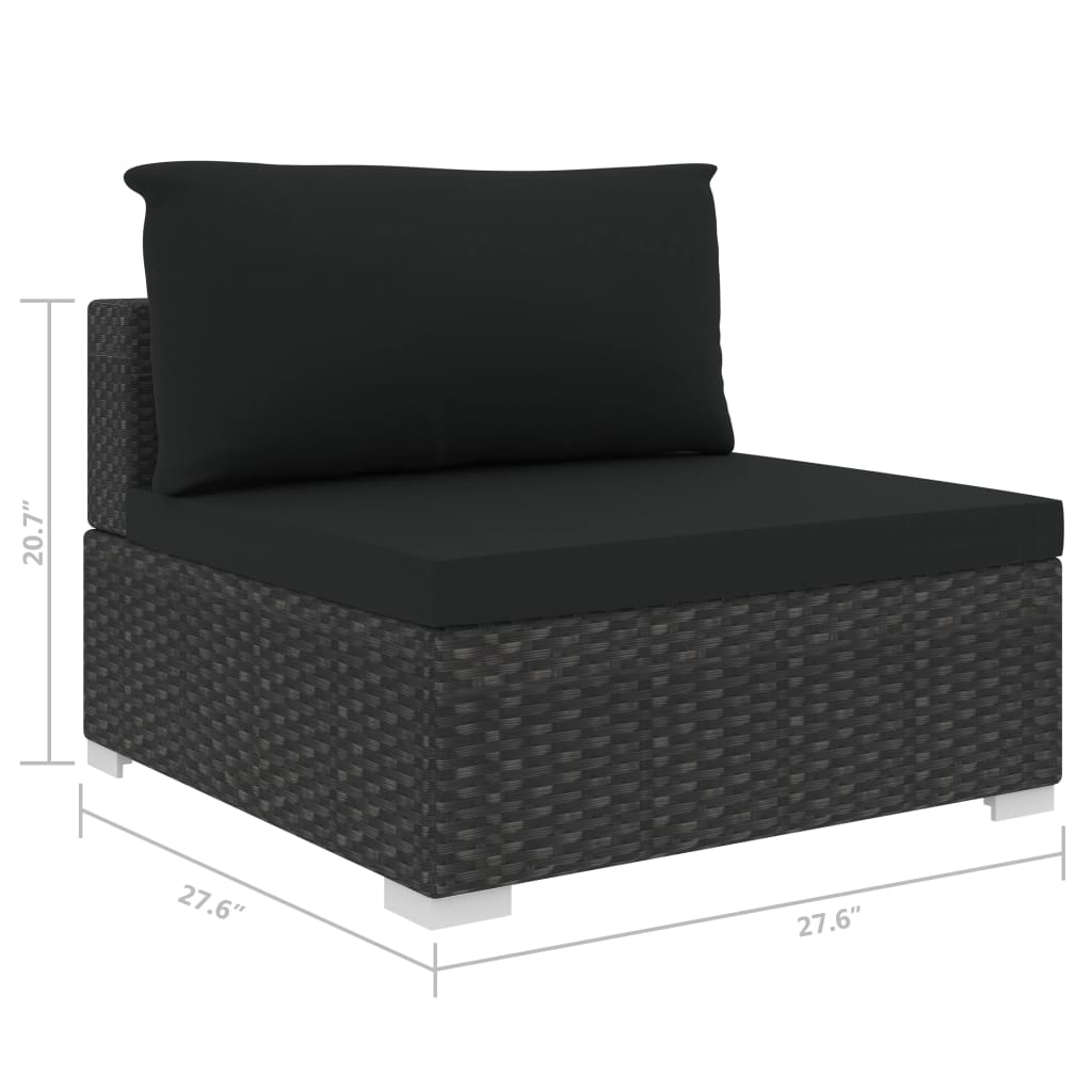 Black Poly Rattan Sectional Middle Seat with Cushions J5024