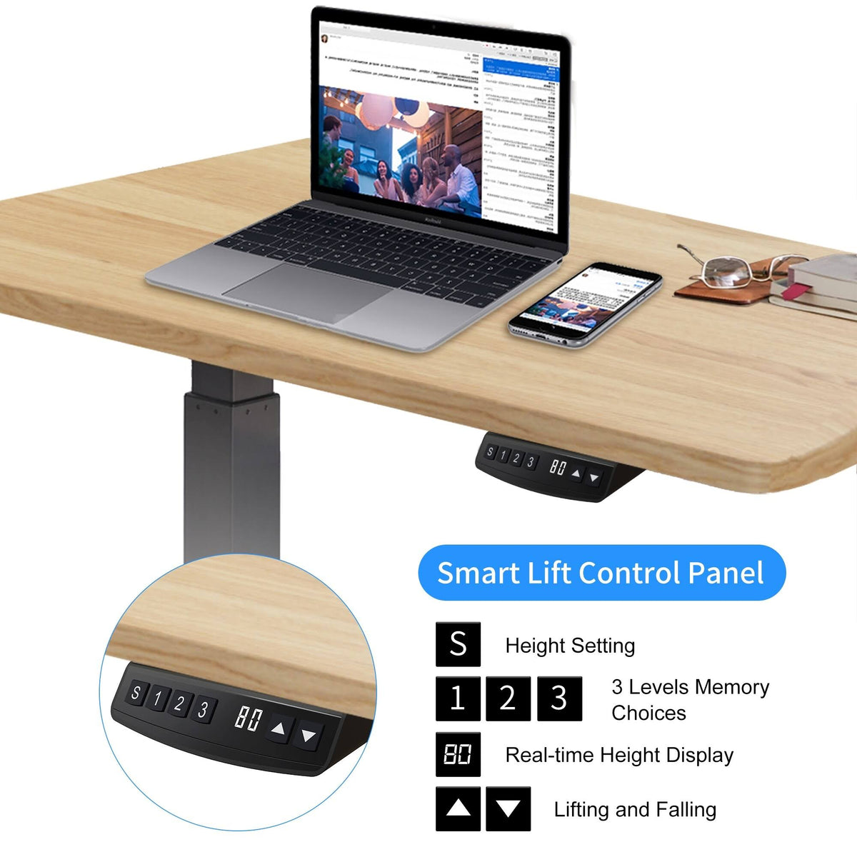 White/Brown L-Shaped Electric Height Adjustable Standing Desk R641942