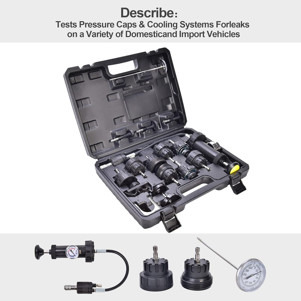 17pcs Radiator Pressure Tester Kit, Vacuum Pump Type Cooling System, Black M7453