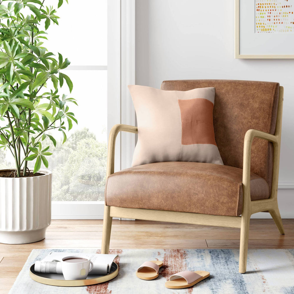 Caramel Faux Leather Wood Armchair T851666