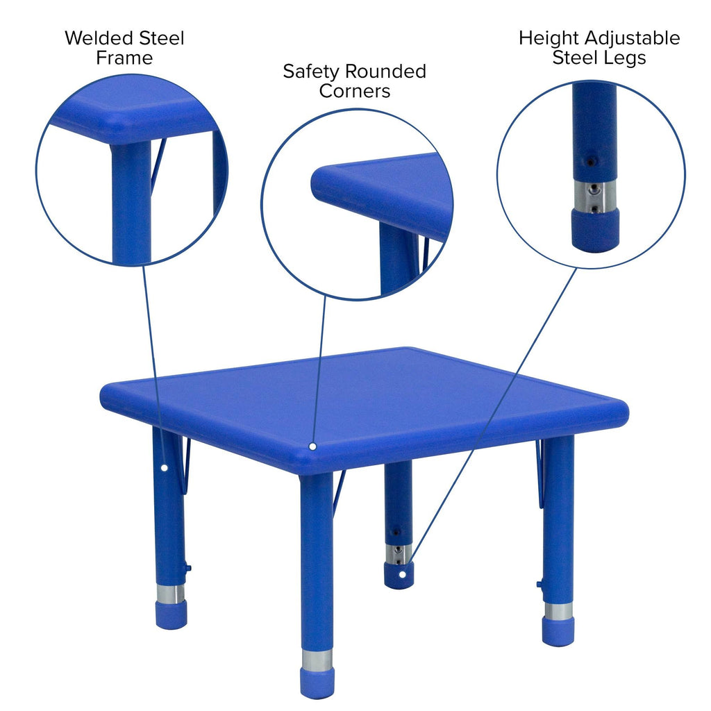 24x22 Square Blue Plastic Height Adjustable Activity Table T518