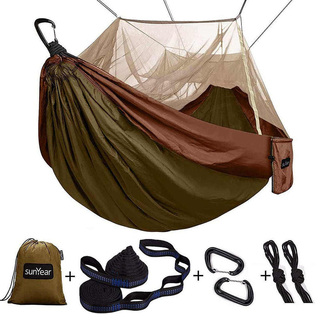 Portable Double Hammock with Net, 2 Person Hammock Tent with Straps J947