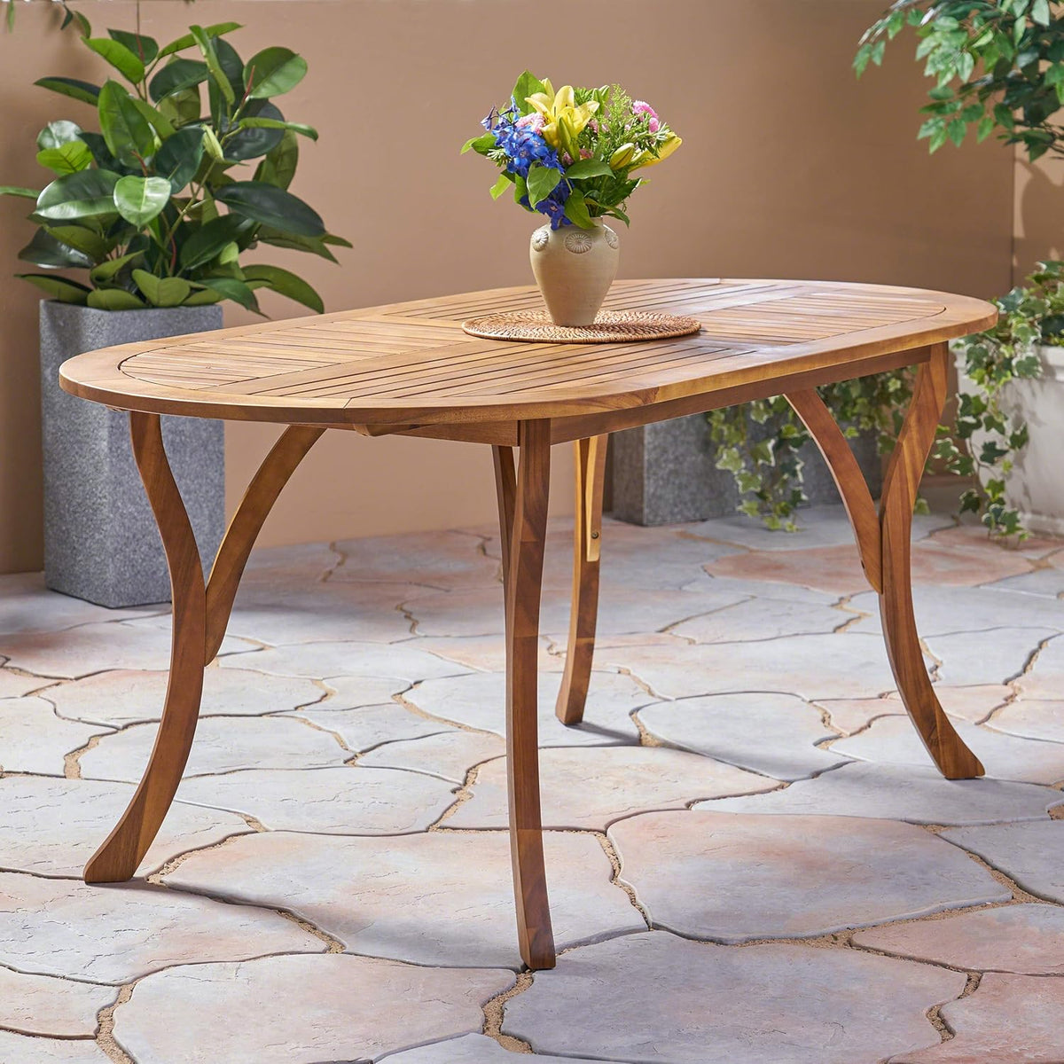 Teak Acacia Wood Oval Dining Table I482397