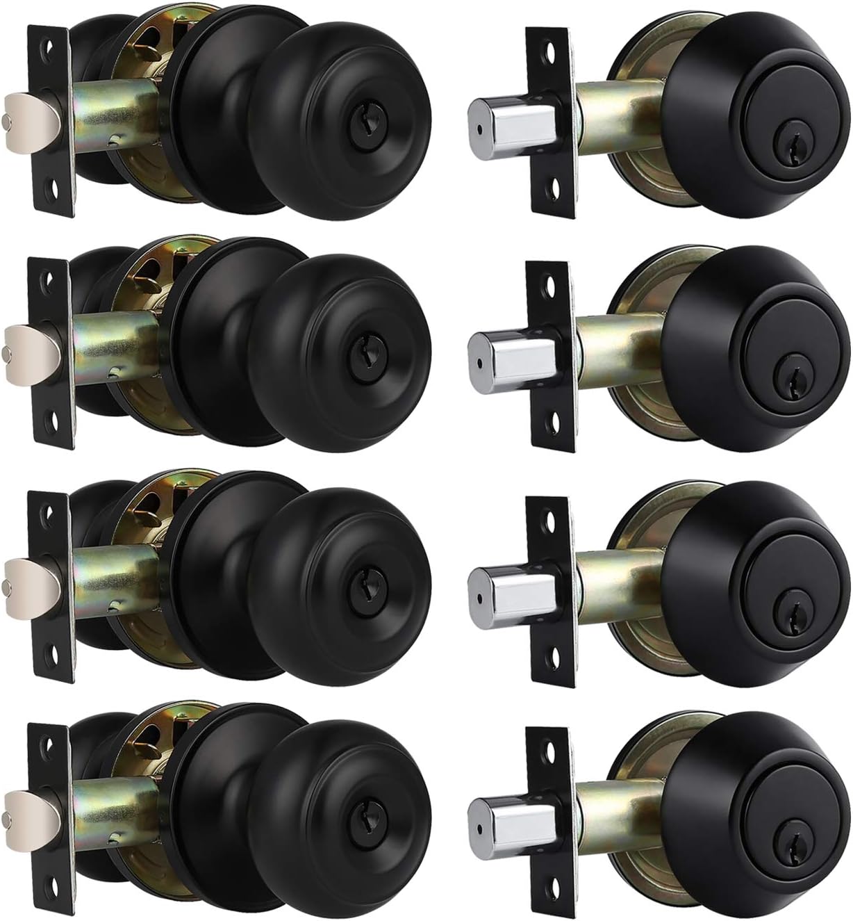 3 Pack Keyed Alike Entry Door Knobs and Single Cylinder Deadbolt Lock Combo Set Matte Black G2517