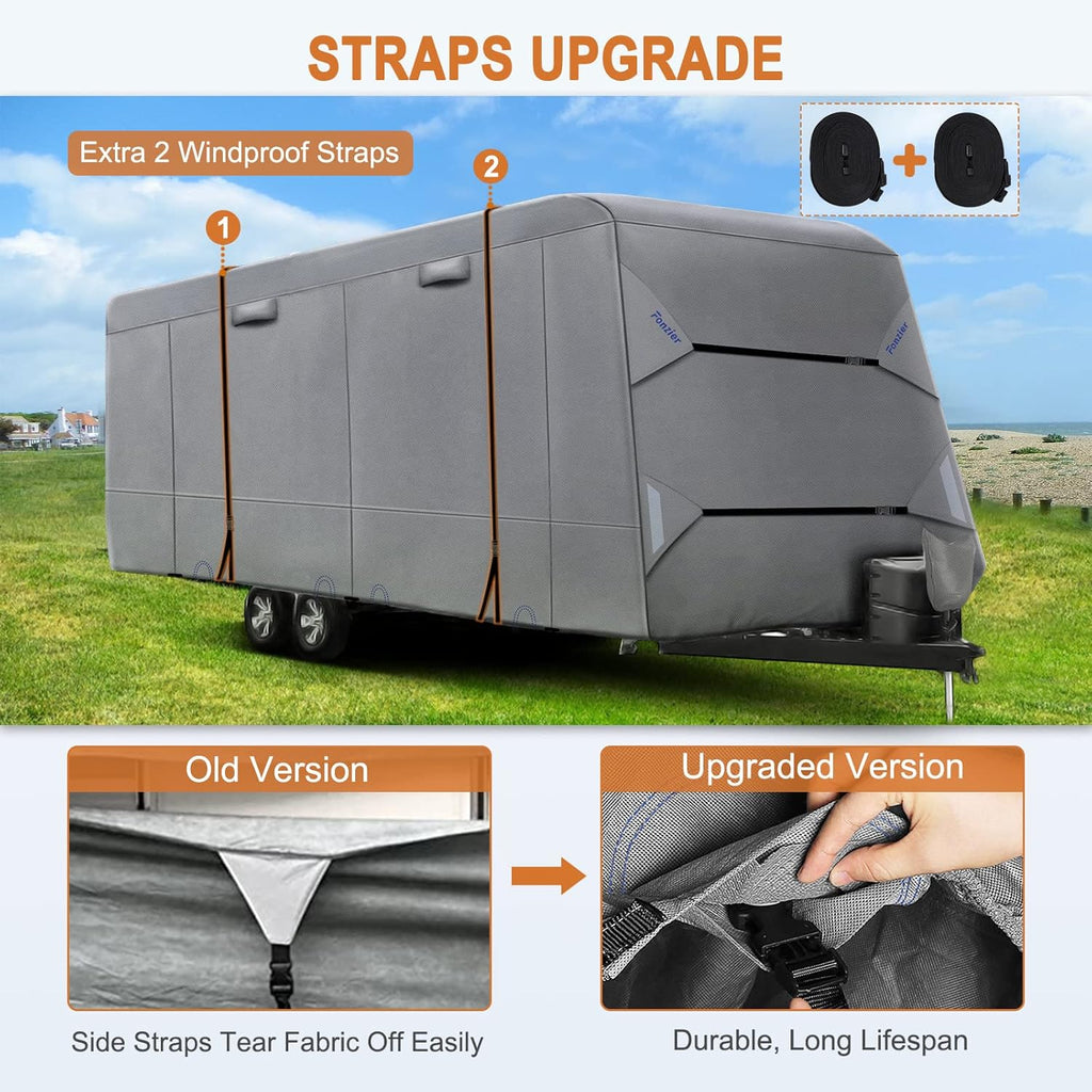 Heavy Duty 6 Layers Travel Trailer RV Cover Anti-UV Camper Cover for 31'7" - 34' Motorhome Breathable Rip-Stop with 2Pcs Extra Straps & Gutter Spout Covers R84082