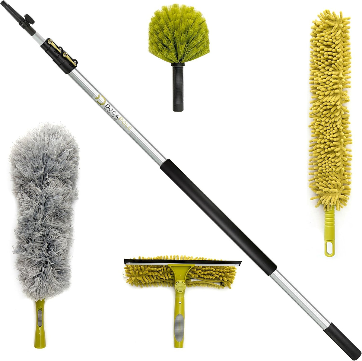 30 ft Reach Cleaning Kit with Telescoping Extension Pole, 3 Dusting Attachments, Window Squeegee & Washer, Cobweb Duster, Microfiber Feather Duster Z59658