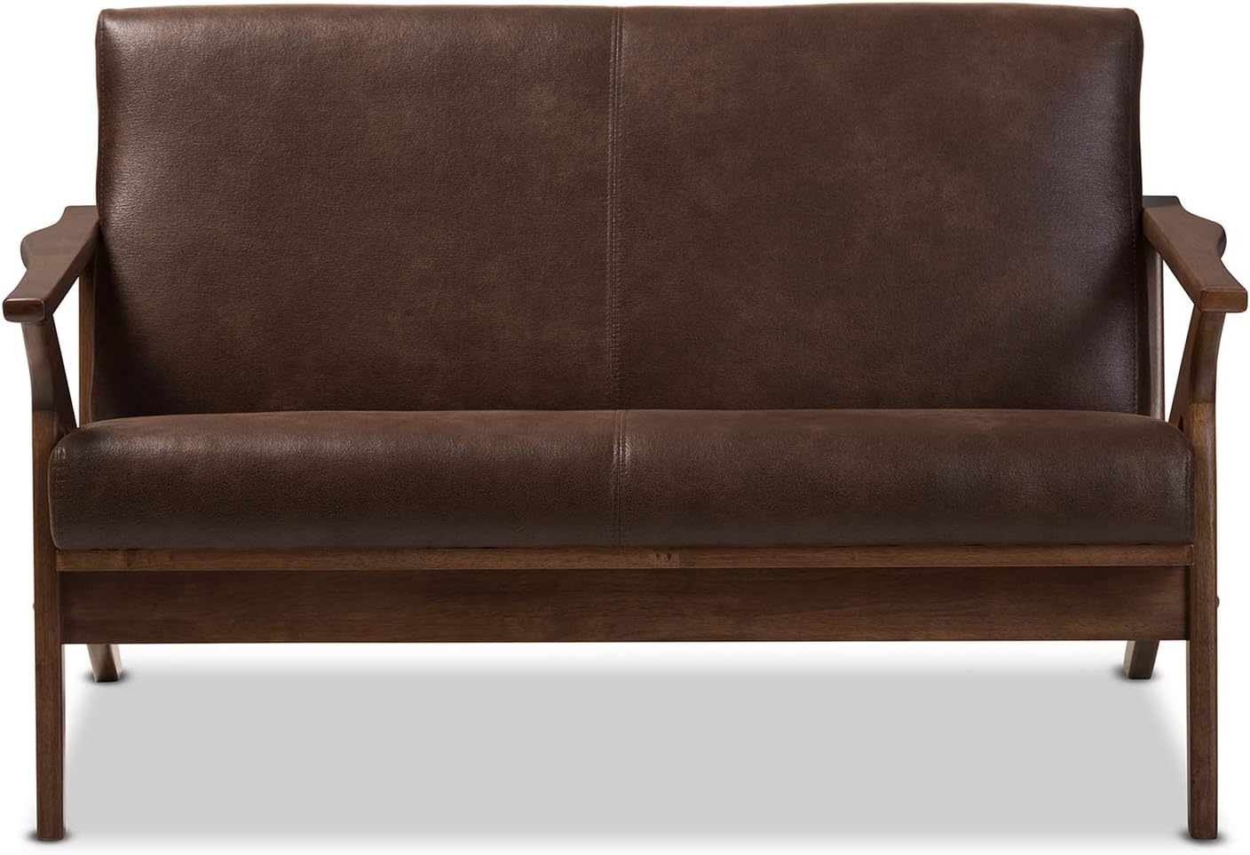 Walnut Wood Dark Brown Distressed Faux Leather 2-Seater Loveseat A96876