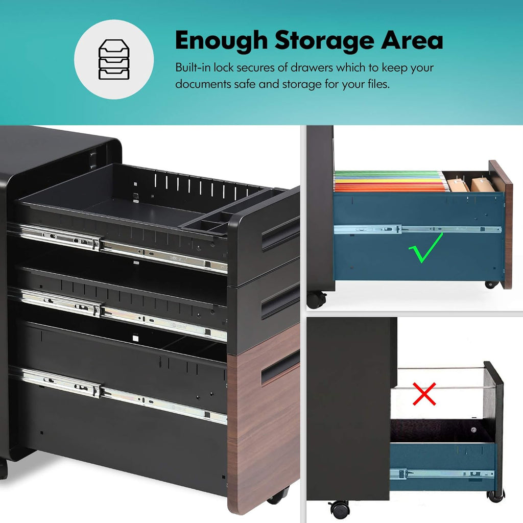 3 Drawer Slim Vertical Locking Mobile File Cabinet with Casters Metal Filing Cabinet L5403