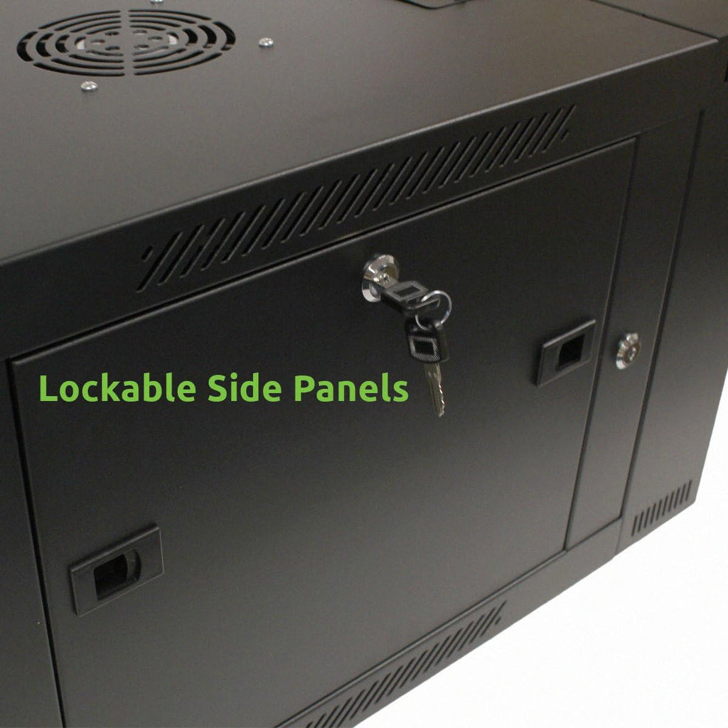 6U Wall-Mount Network Cabinet Enclosure, 600mm Depth, Hinged Back, Swing Gate Server Cabinet, Locks, Reversible Glass Front Door, 2 Fans X6599