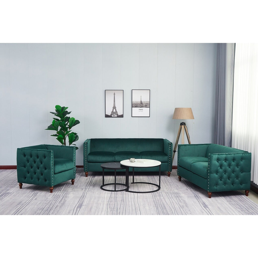 Beige 3-PC Nail Head Livingroom Set L16491
